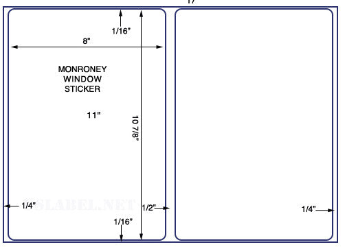 Auto Window Sticker, Monroney, 8.5 x 11 Sheet Size, 8 x 10 Label Size, 100  Sheets per Box