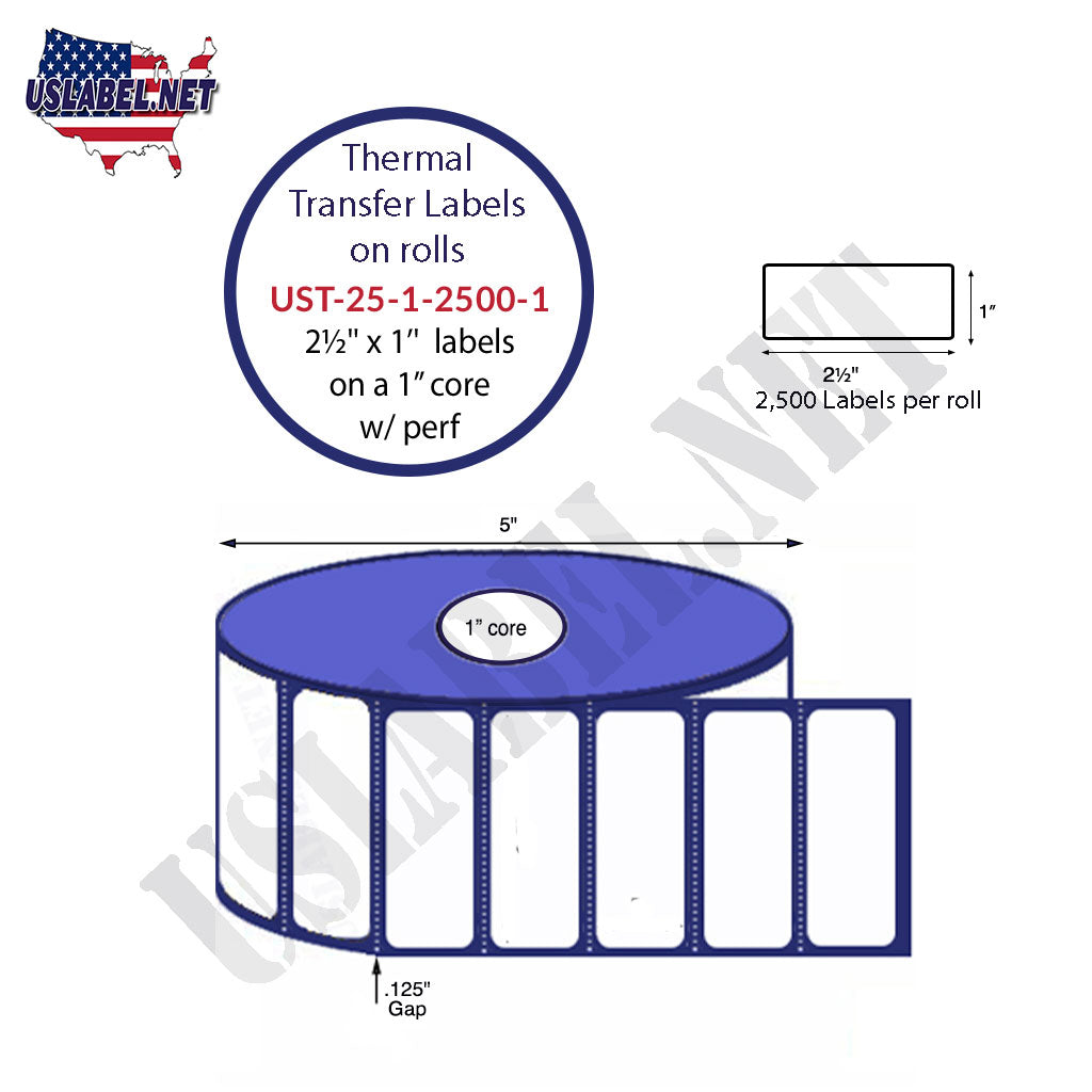  2 X 1 Thermal Transfer Labels, 1 core, 5 OD